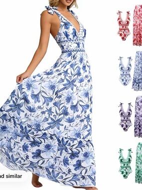 NEW LARGE Women's Floral Print one piece swim suit w maxi skirt coverup